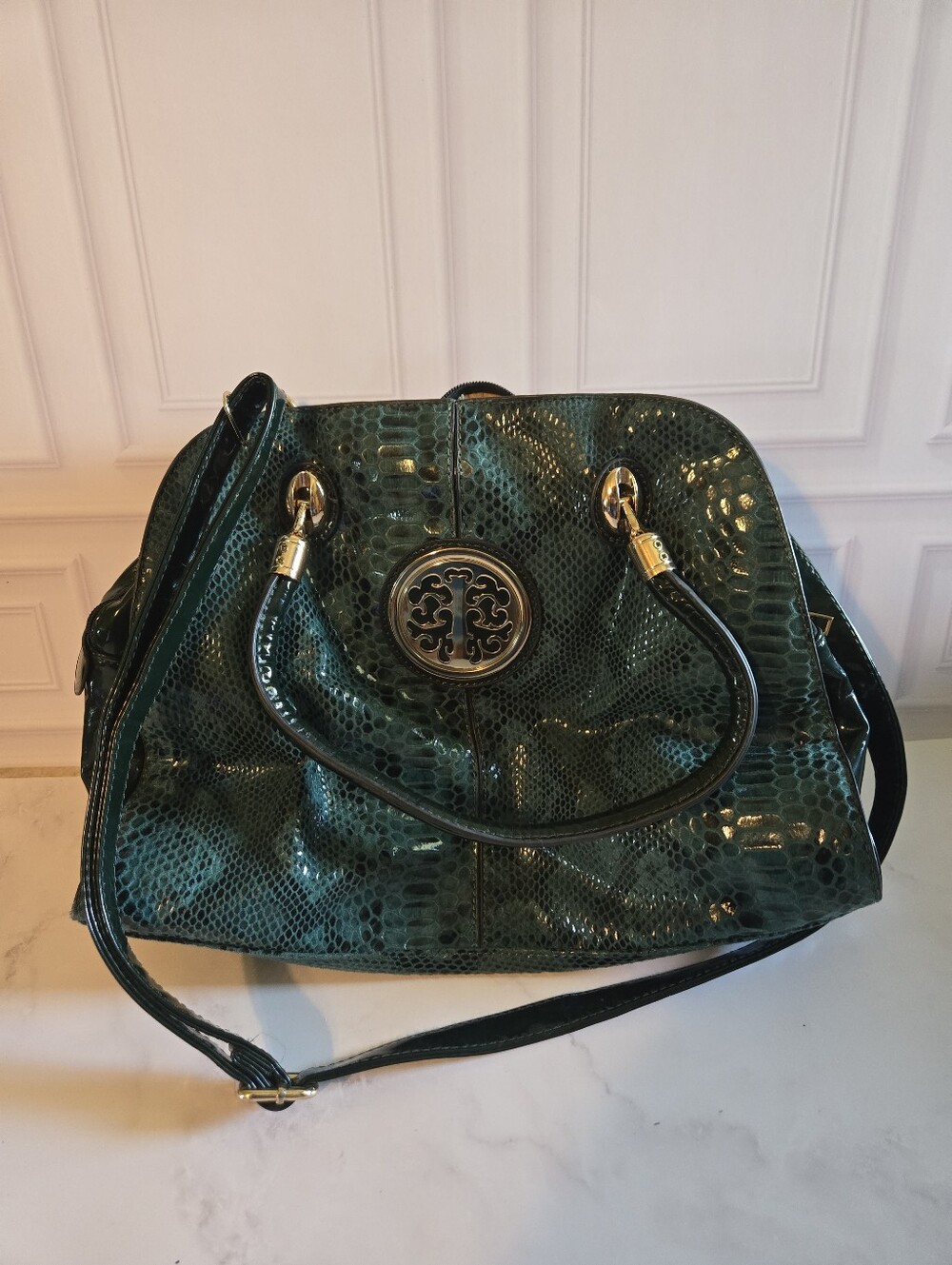 Green Reptile Print Satchel